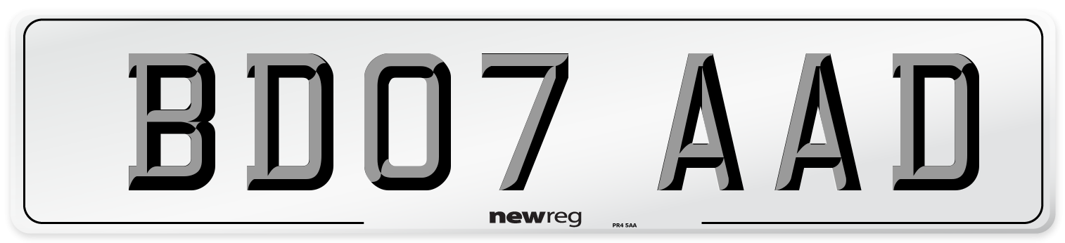 BD07 AAD Number Plate from New Reg